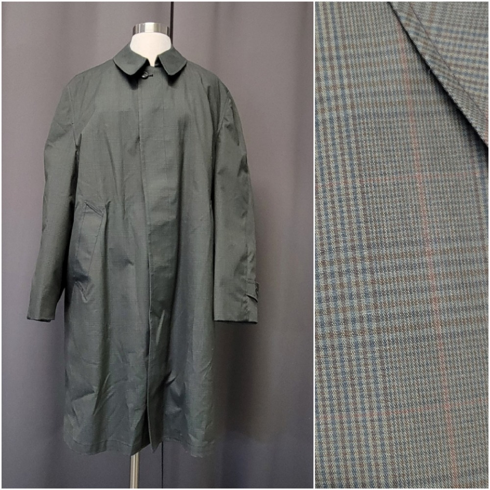Vintage 50s Towncraft Plus Penn-Prest‎ Green Plaid Trench Coat Zip Out Lining XL